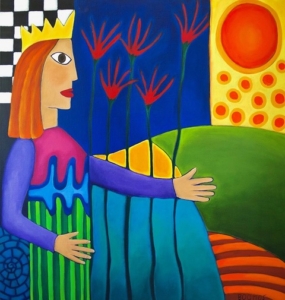 The Artvertising Agency kleurrijk schilderij met persoon, zon en landschap